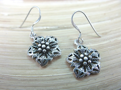 Flower Tribal Dangle Drop Oxidized 925 Sterling Silver Earrings Earrings Faith Owl - Faith Owl