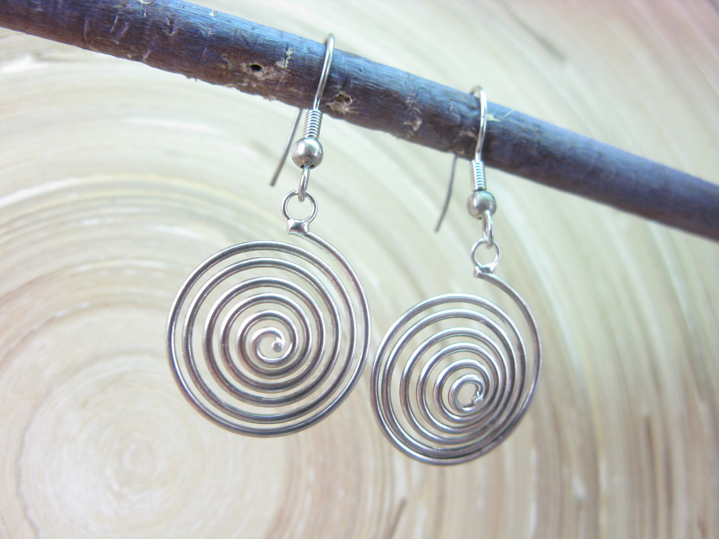 Swirl Spiral Round Dangle Oxidized 925 Sterling Silver Earrings Earrings Faith Owl - Faith Owl