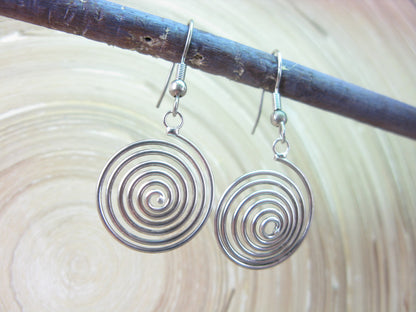 Swirl Spiral Round Dangle Oxidized 925 Sterling Silver Earrings Earrings Faith Owl - Faith Owl