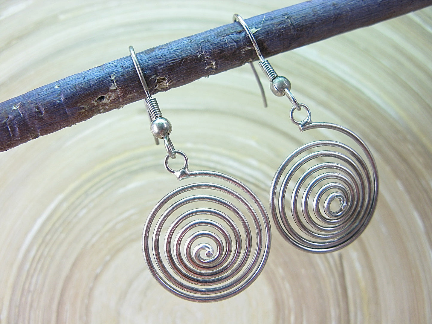 Swirl Spiral Round Dangle Oxidized 925 Sterling Silver Earrings Earrings Faith Owl - Faith Owl