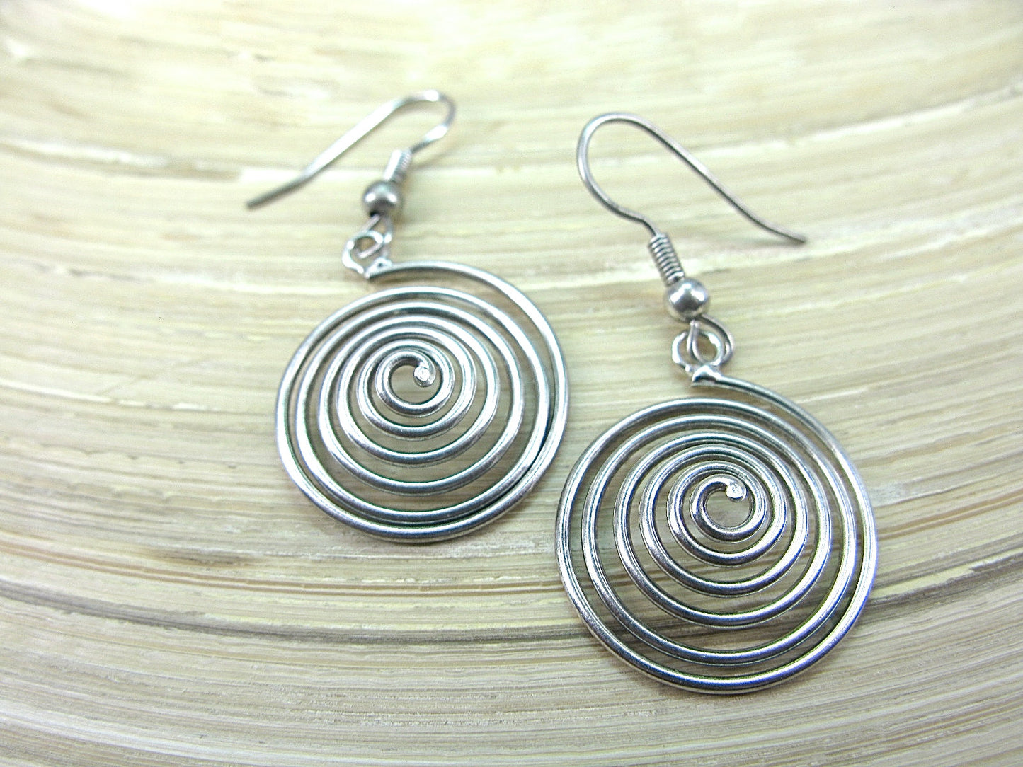 Swirl Spiral Round Dangle Oxidized 925 Sterling Silver Earrings Earrings Faith Owl - Faith Owl