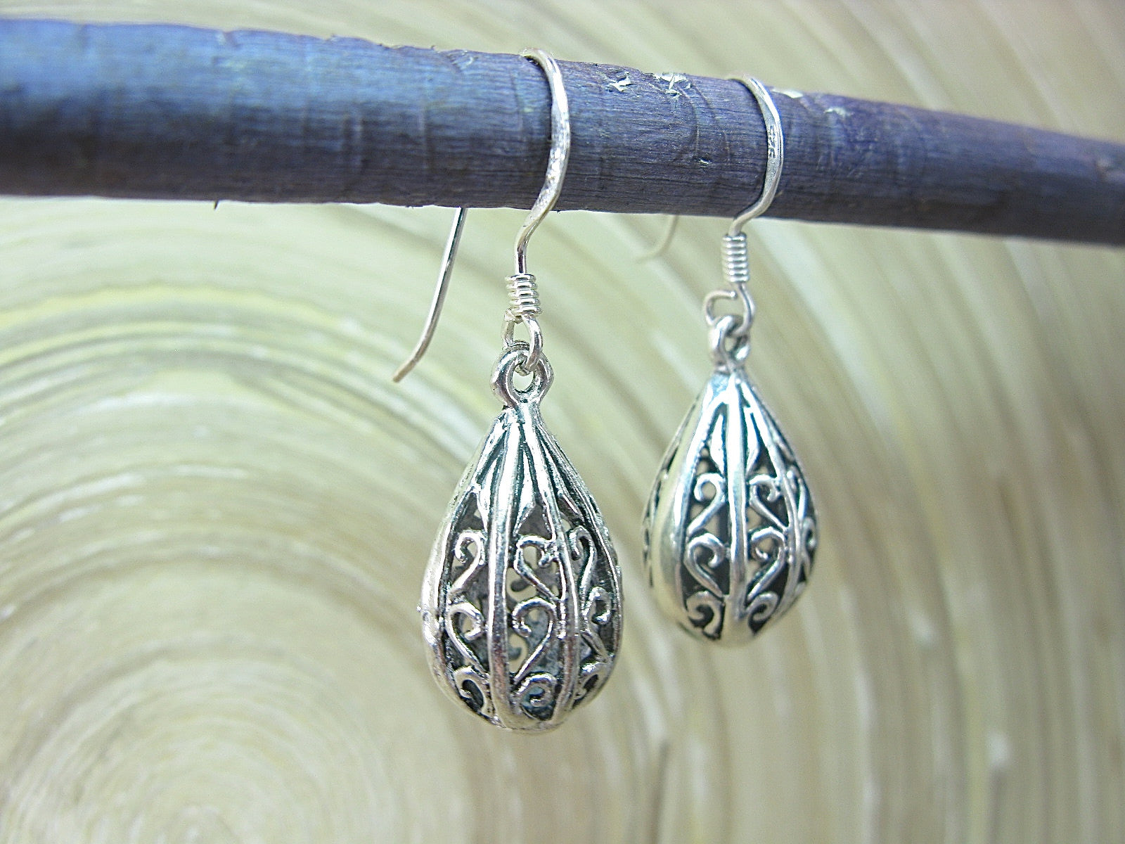 Filigree Lace Balloon Dangle Drop Oxidized 925 Sterling Silver Earrings Earrings - Faith Owl