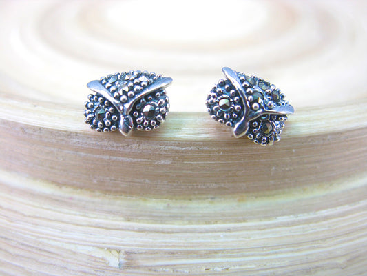 Owl Marcasite 925 Sterling Silver Stud Earrings