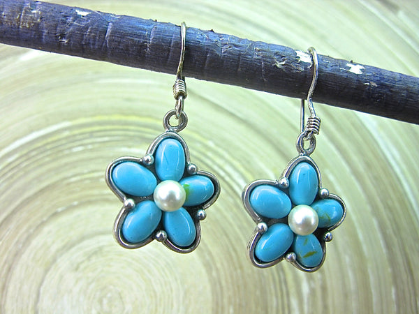 Turquoise Flower Dangle Oxidized 925 Sterling Silver Earrings Earrings Faith Owl - Faith Owl