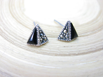 Triangle Marcasite Onyx 925 Sterling Silver Stud Earrings