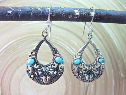 Turquoise Filigree Oxidized 925 Sterling Silver Earrings Earrings Faith Owl - Faith Owl