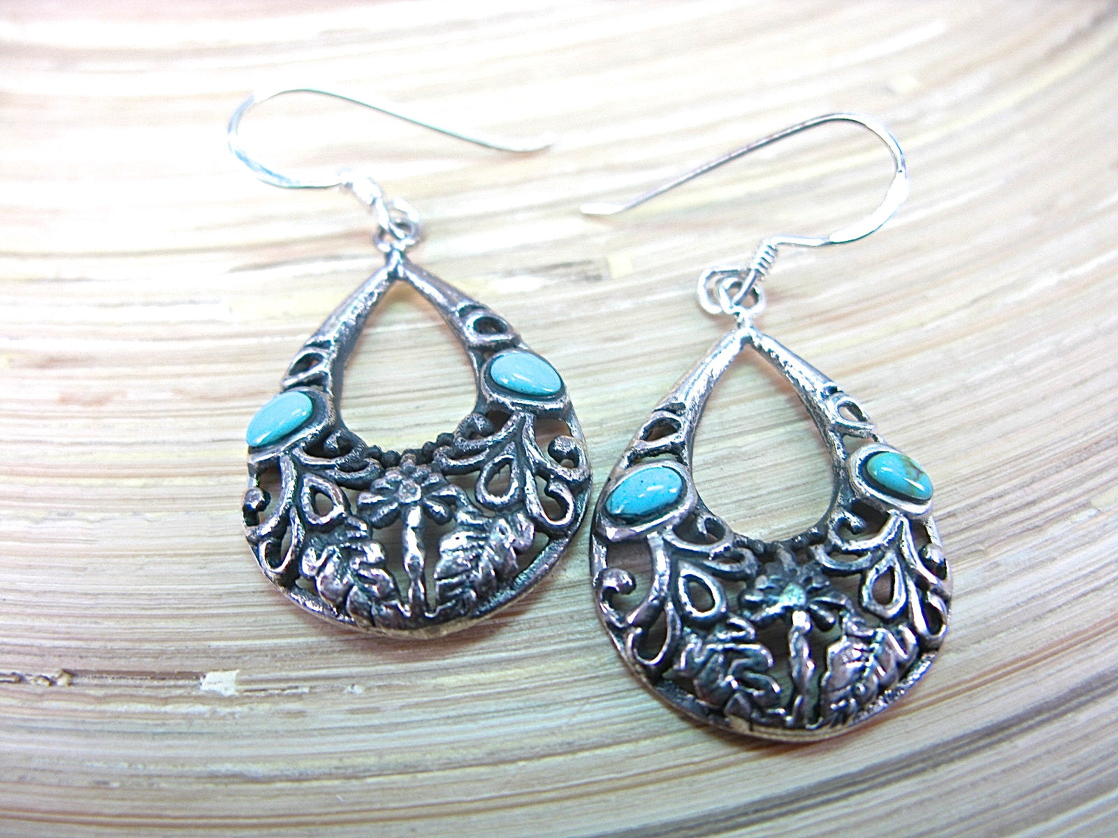 Turquoise Filigree Oxidized 925 Sterling Silver Earrings Earrings Faith Owl - Faith Owl