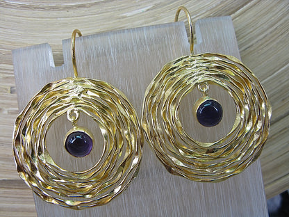 Amethyst Swirl Gold Plated 925 Sterling Silver Ear Wire Earrings Earrings - Faith Owl