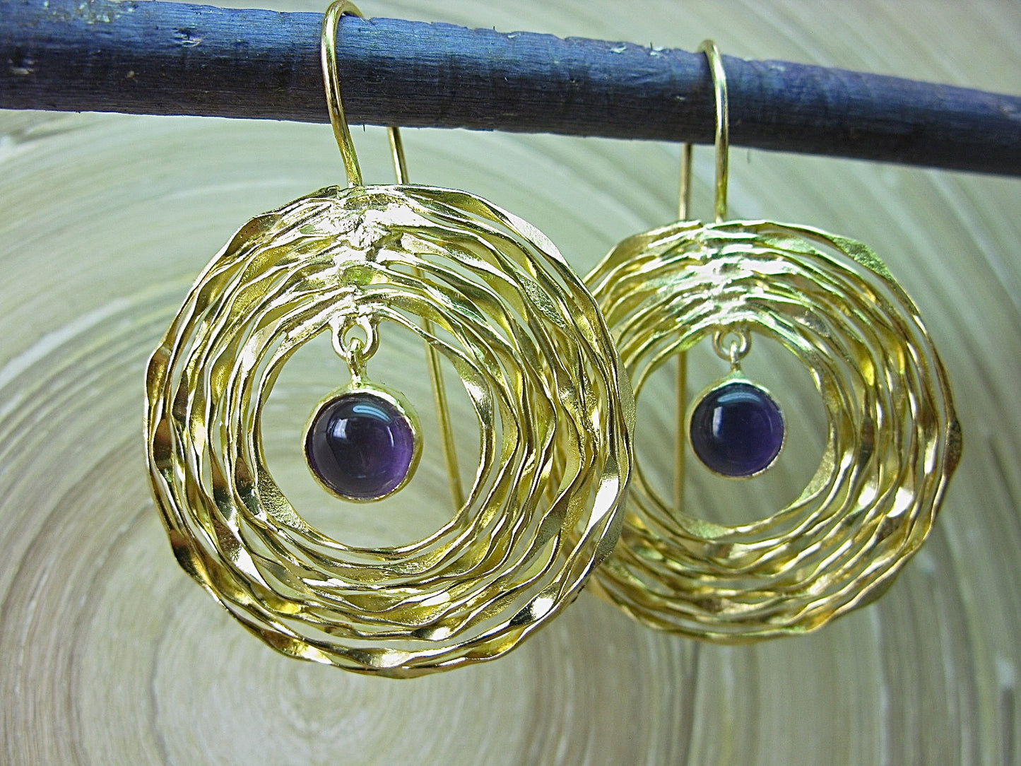 Amethyst Swirl Gold Plated 925 Sterling Silver Ear Wire Earrings Earrings - Faith Owl