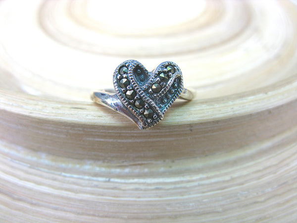 Marcasite Woven Heart Ring in 925 Sterling Silver