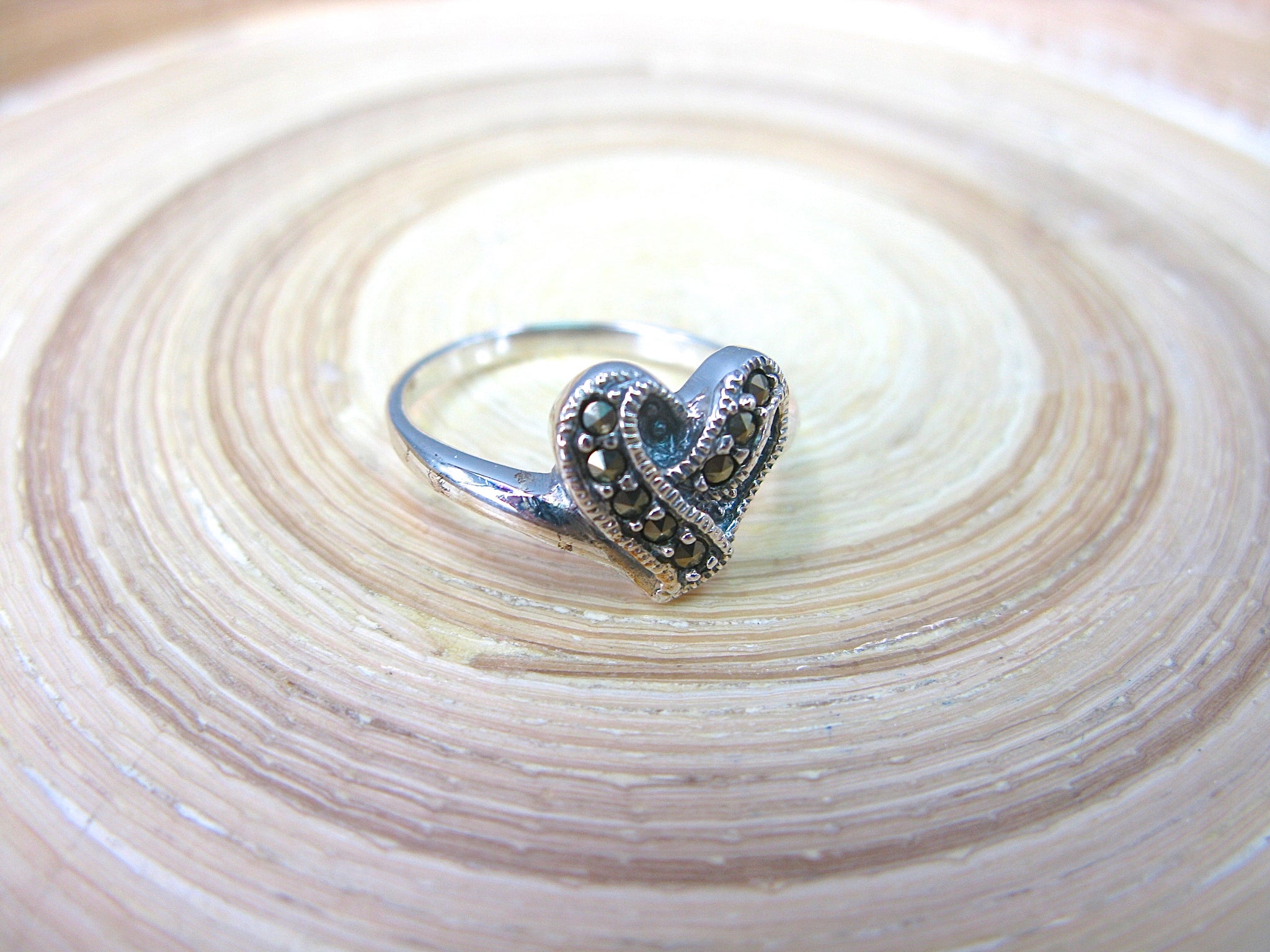 Marcasite Woven Heart Ring in 925 Sterling Silver