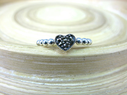 Heart Marcasite Eternity Ball Ring in 925 Sterling Silver