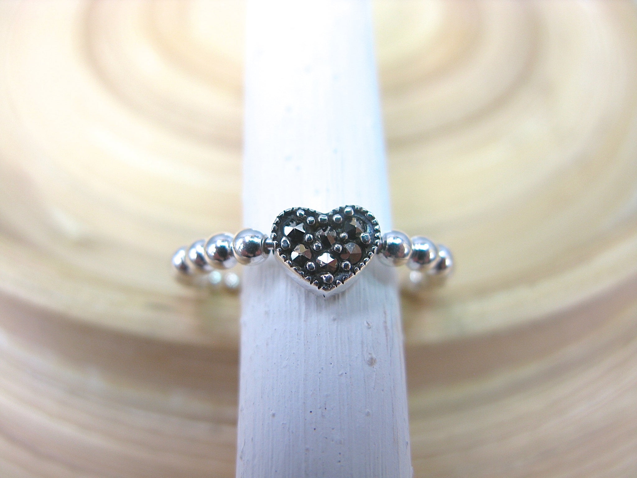 Heart Marcasite Eternity Ball Ring in 925 Sterling Silver