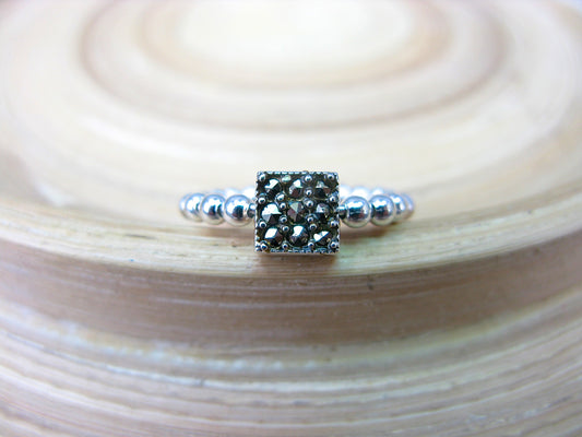 Square Marcasite Eternity Ball Ring in 925 Sterling Silver