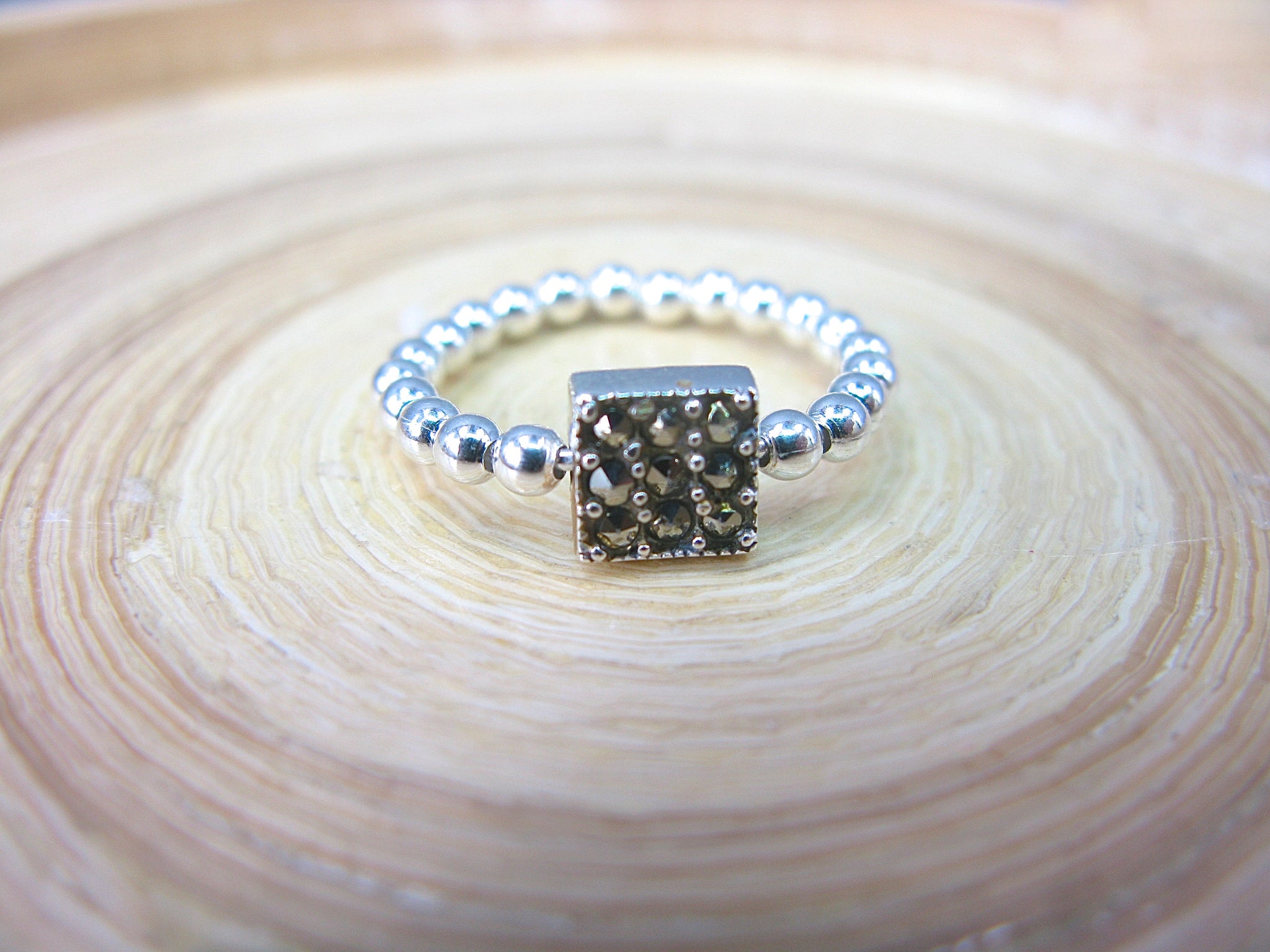 Square Marcasite Eternity Ball Ring in 925 Sterling Silver