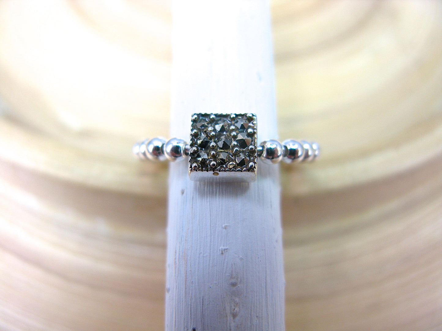 Square Marcasite Eternity Ball Ring in 925 Sterling Silver