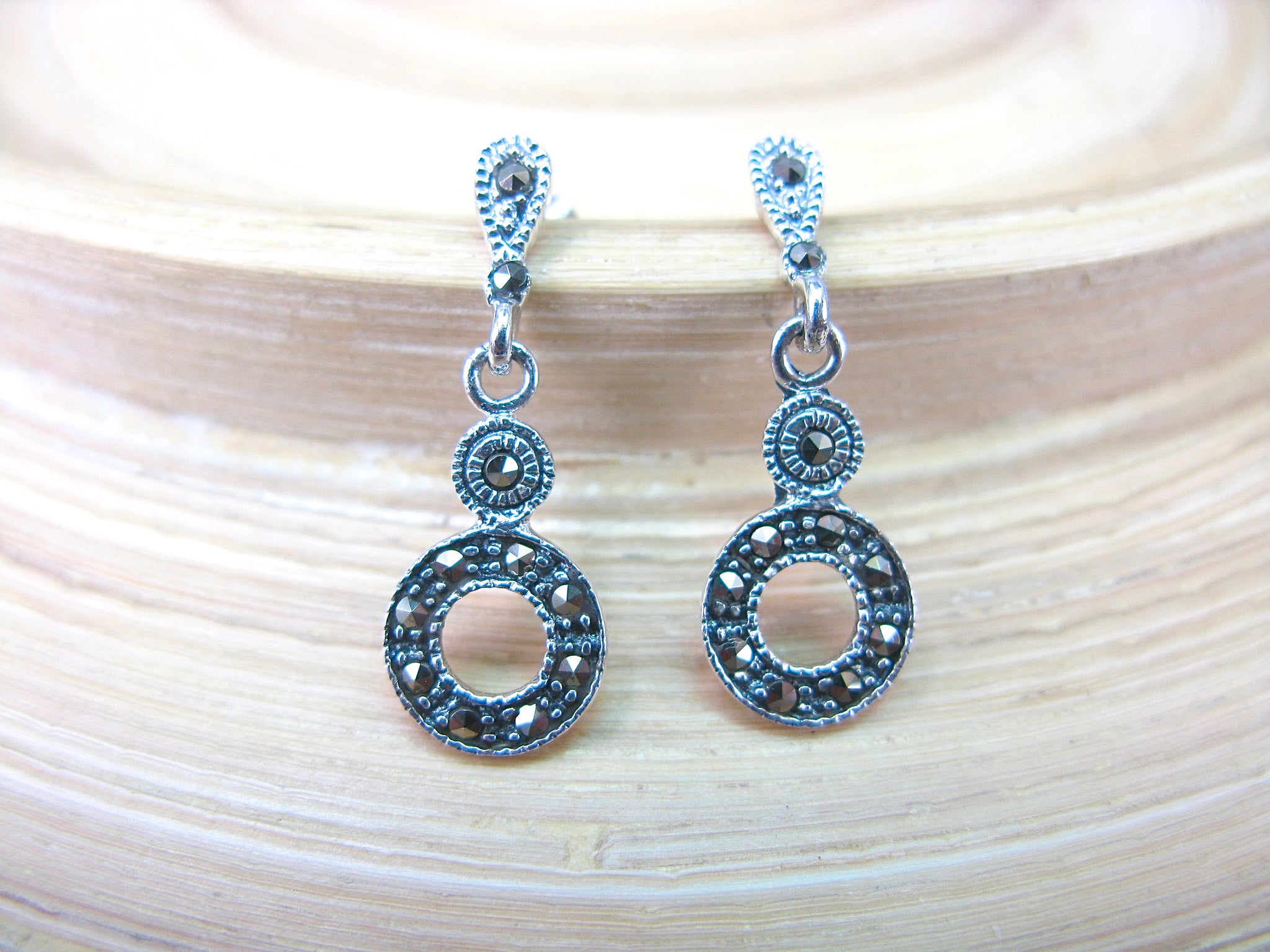 Round Circle Marcasite Earrings in 925 Sterling Silver