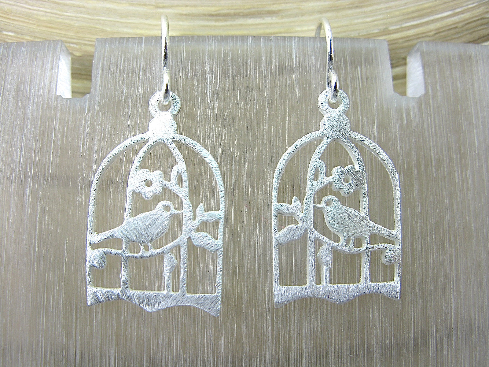 Bird Cage Filigree Lace Dangle Dangle 925 Sterling Silver Earrings Earrings - Faith Owl