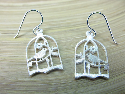 Bird Cage Filigree Lace Dangle Dangle 925 Sterling Silver Earrings Earrings - Faith Owl