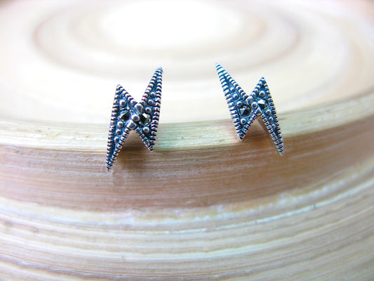 Lightning Weather Marcasite 925 Sterling Silver Stud Earrings