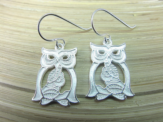 Filigree Owl Lace Matt Dangle Drop 925 Sterling Silver Earrings Earrings - Faith Owl