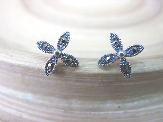 Windmill Marcasite 925 Sterling Silver Stud Earrings