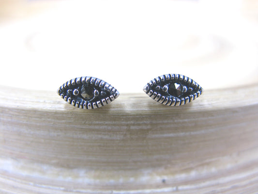 Eye Marcasite Stud Earrings in 925 Sterling Silver
