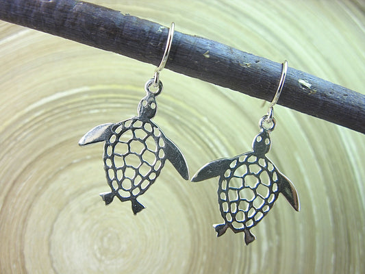 Turtle Filigree Dangle Drop 925 Sterling Silver Earrings Earrings Faith Owl - Faith Owl