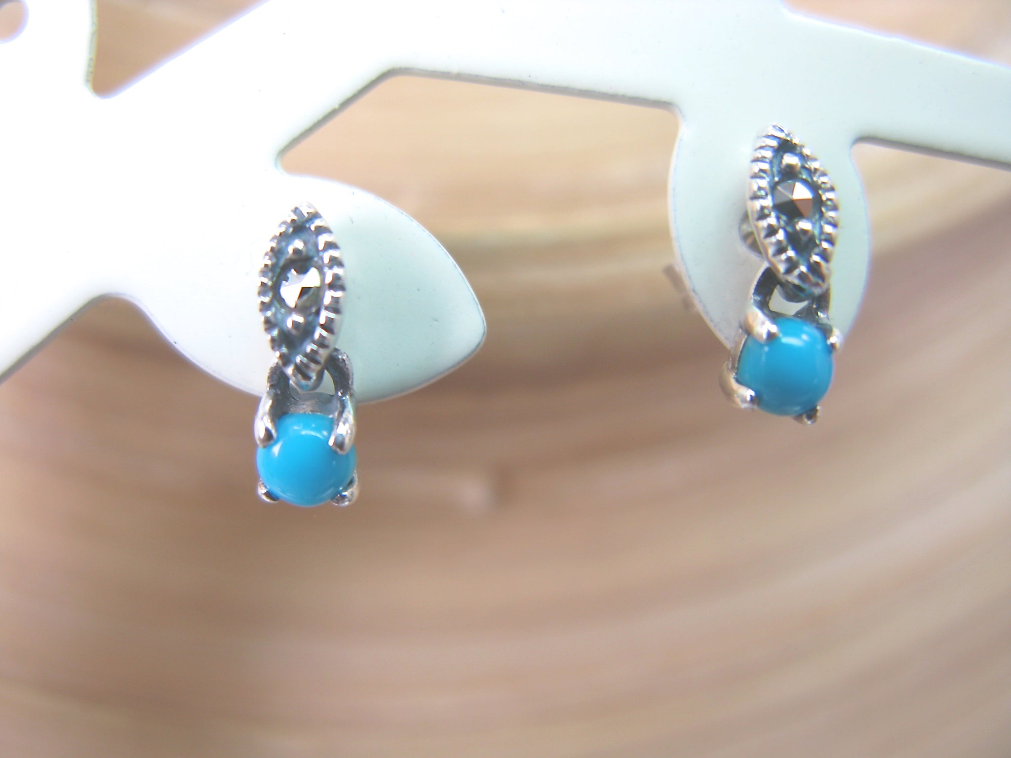 Marcasite Turquoise Drop Sterling Silver Stud Earrings