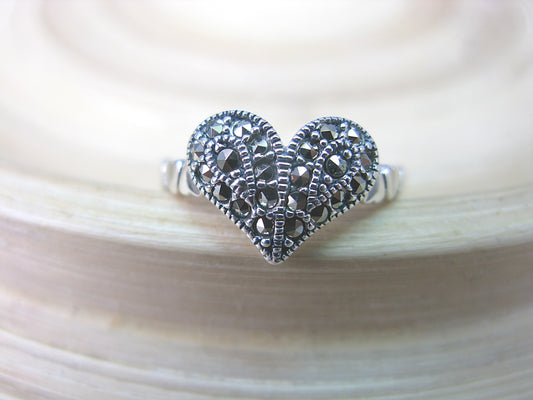 Marcasite Heart Ring in 925 Sterling Silver