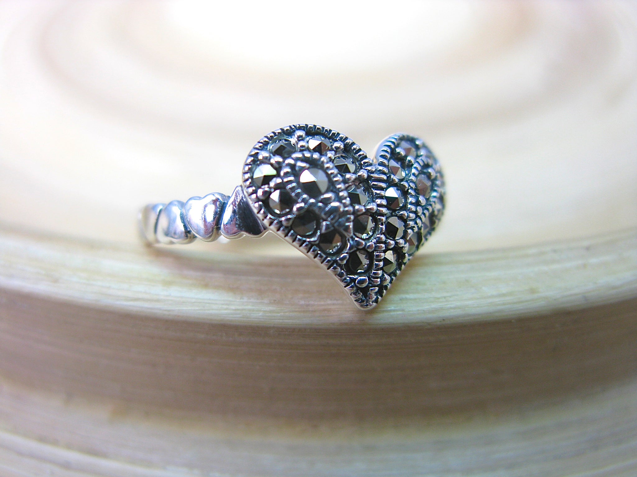 Marcasite Heart Ring in 925 Sterling Silver