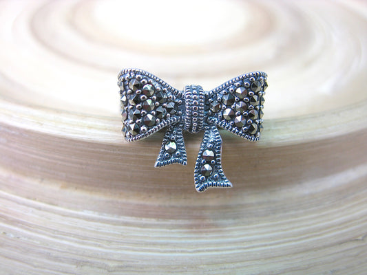 Ribbon Bow Marcasite Vintage Look 925 Sterling Silver Ring