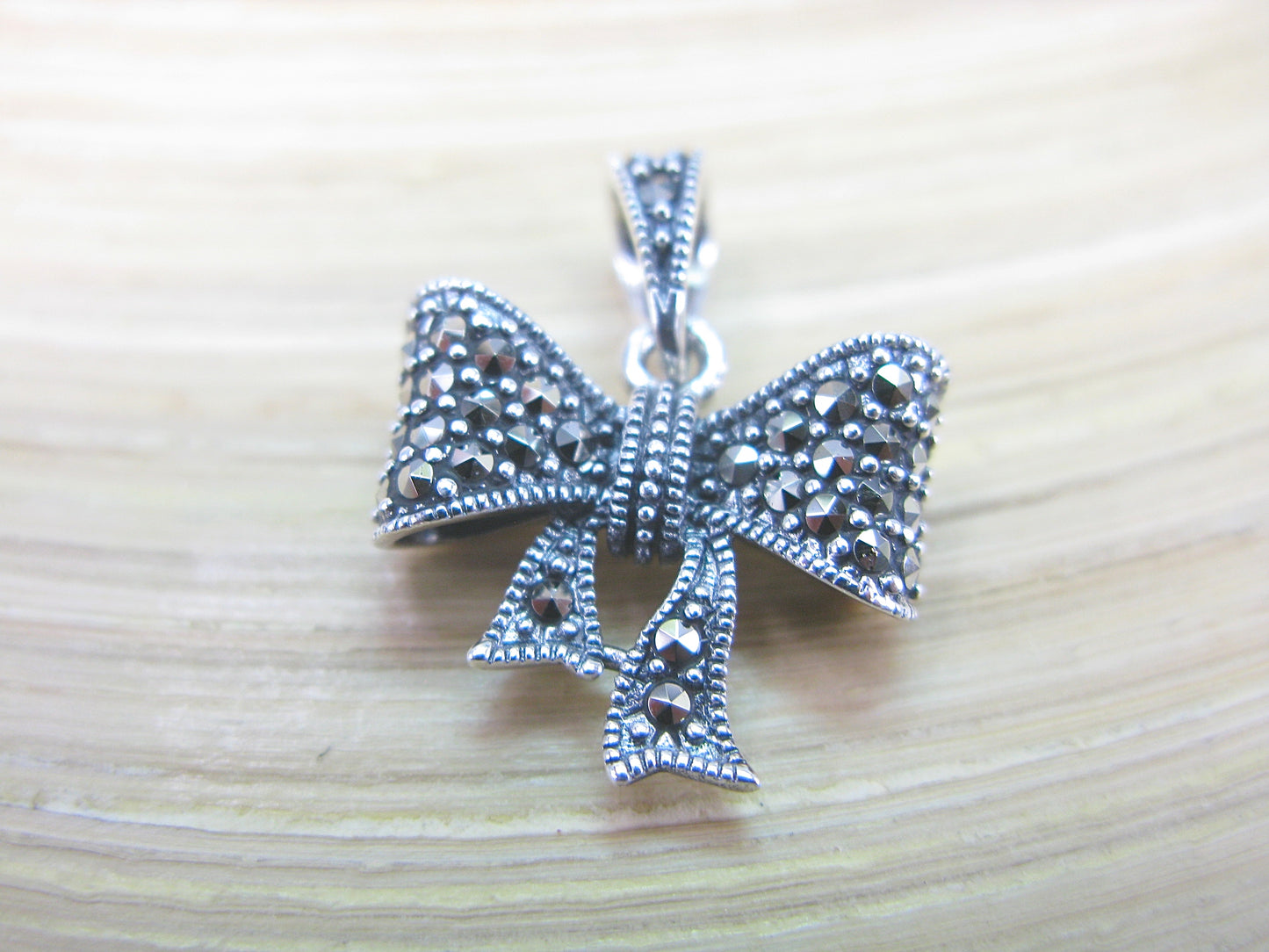 Ribbon Bow Marcasite 925 Sterling Silver Pendant