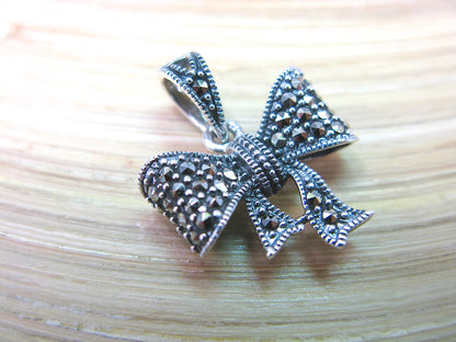 Ribbon Bow Marcasite 925 Sterling Silver Pendant