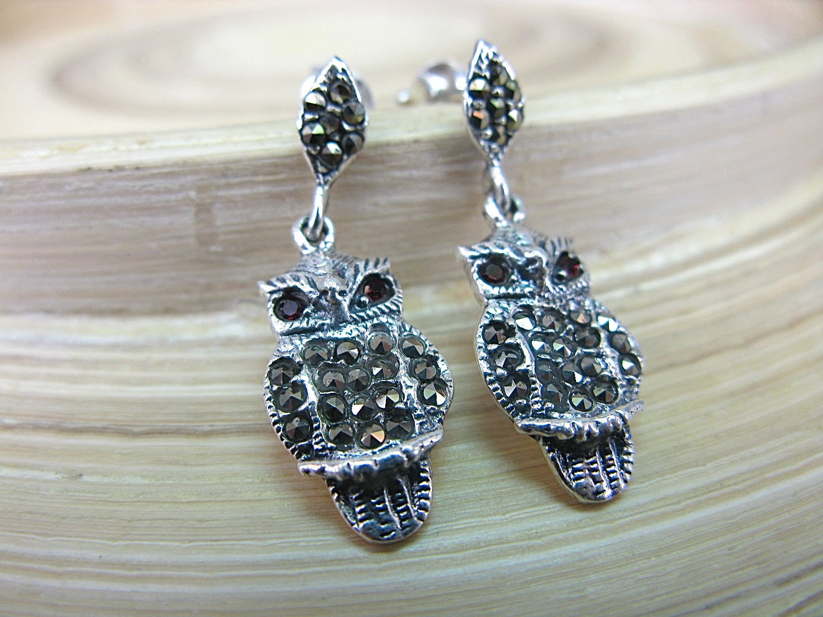 Owl Marcasite Dangle 925 Sterling Silver Earrings Earrings Faith Owl - Faith Owl