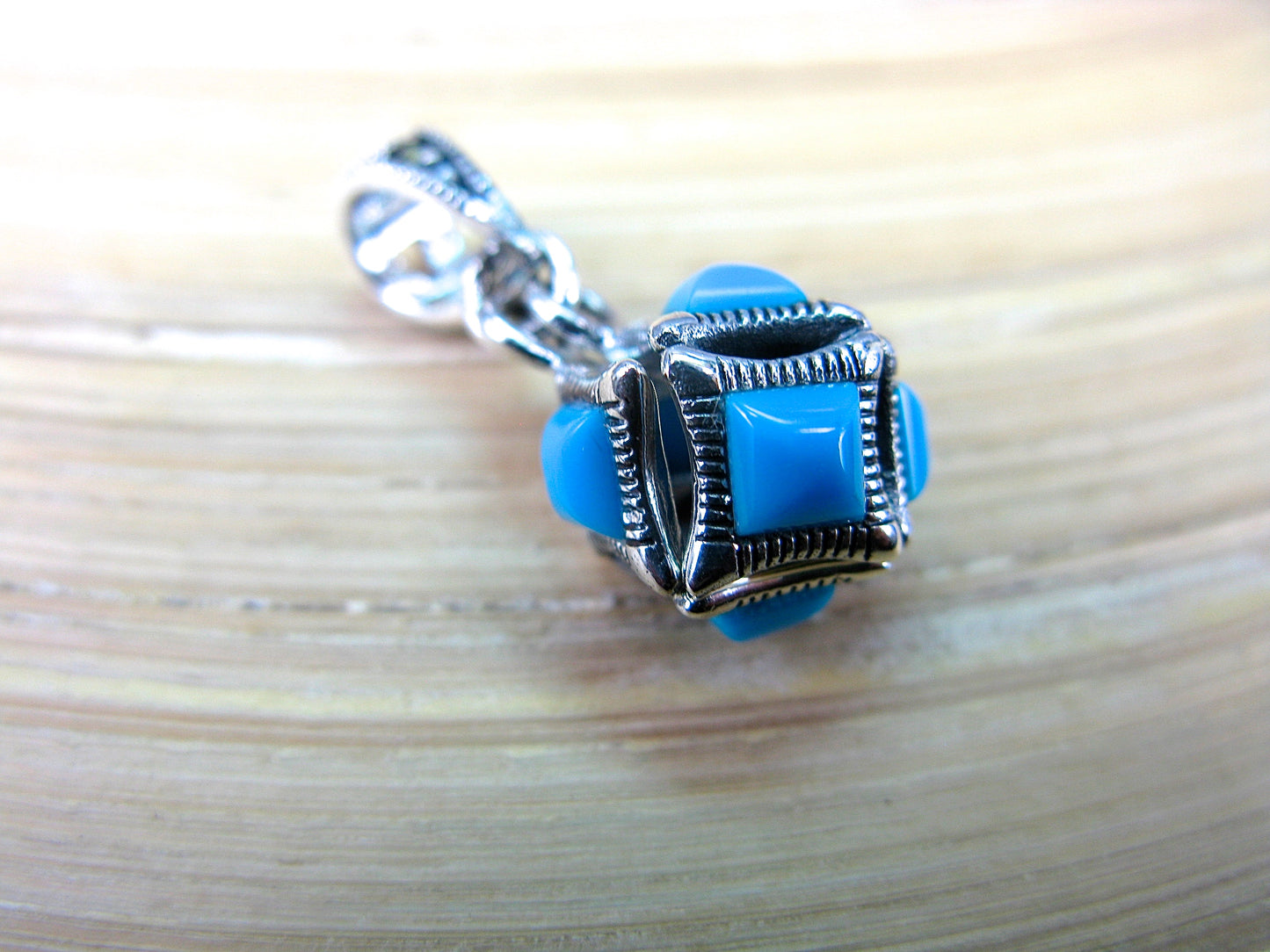 Cube Box Marcasite Turquoise Pendant in 925 Sterling Silver