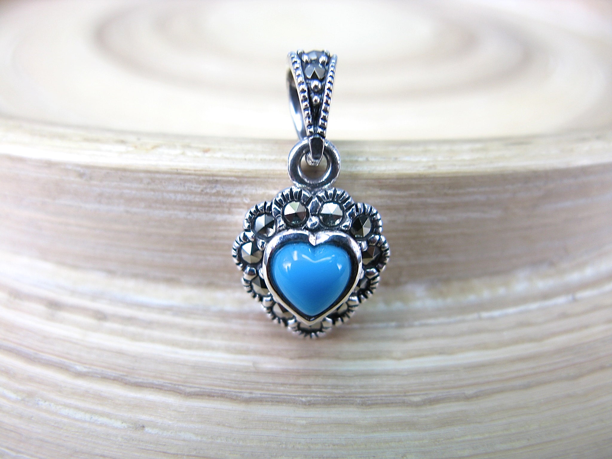 Heart Turquoise Marcasite 925 Sterling Silver Pendant