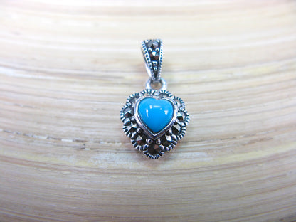 Heart Turquoise Marcasite 925 Sterling Silver Pendant