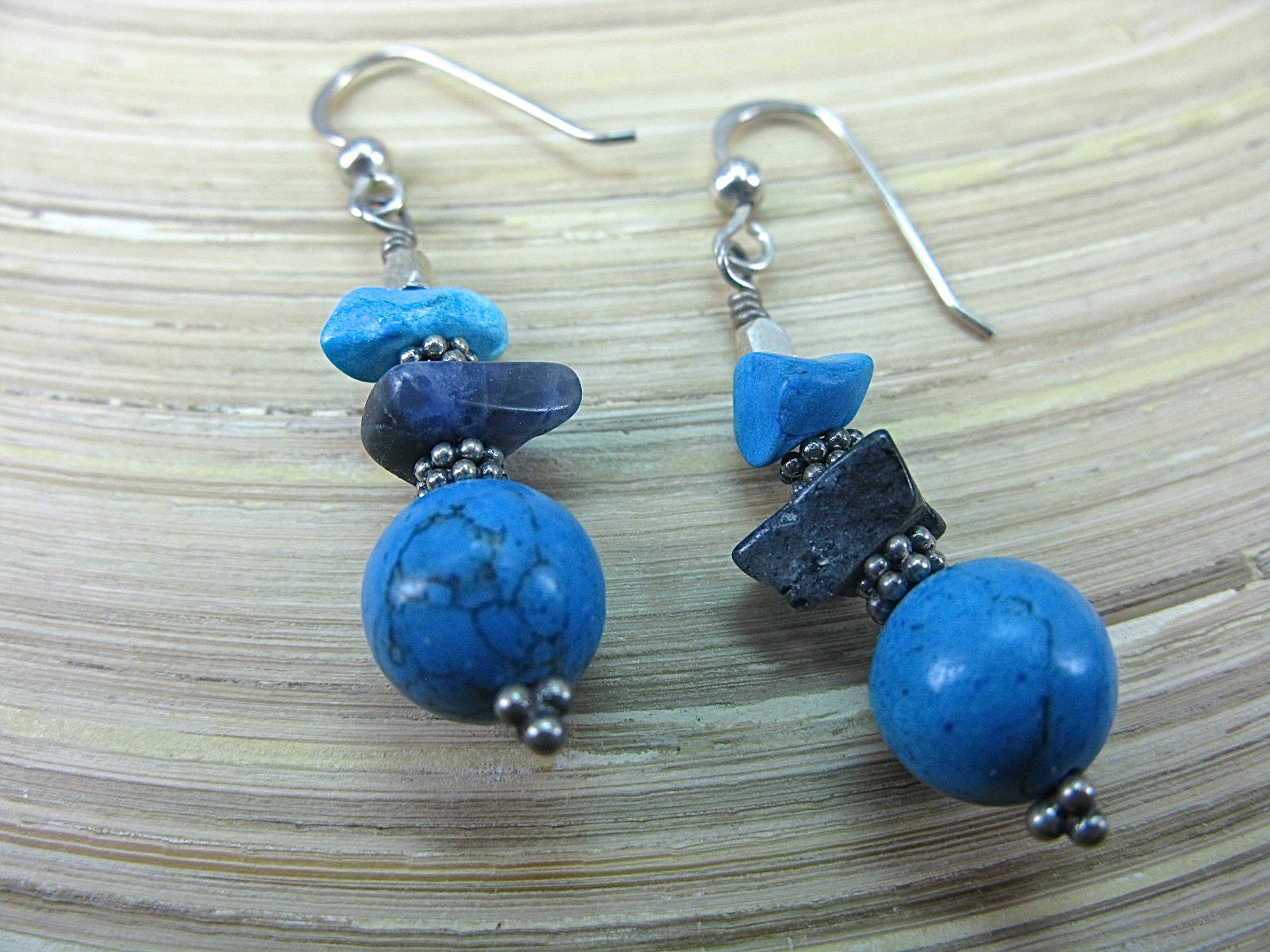 Turquoise Lapis Lazuli 925 Sterling Silver Earrings