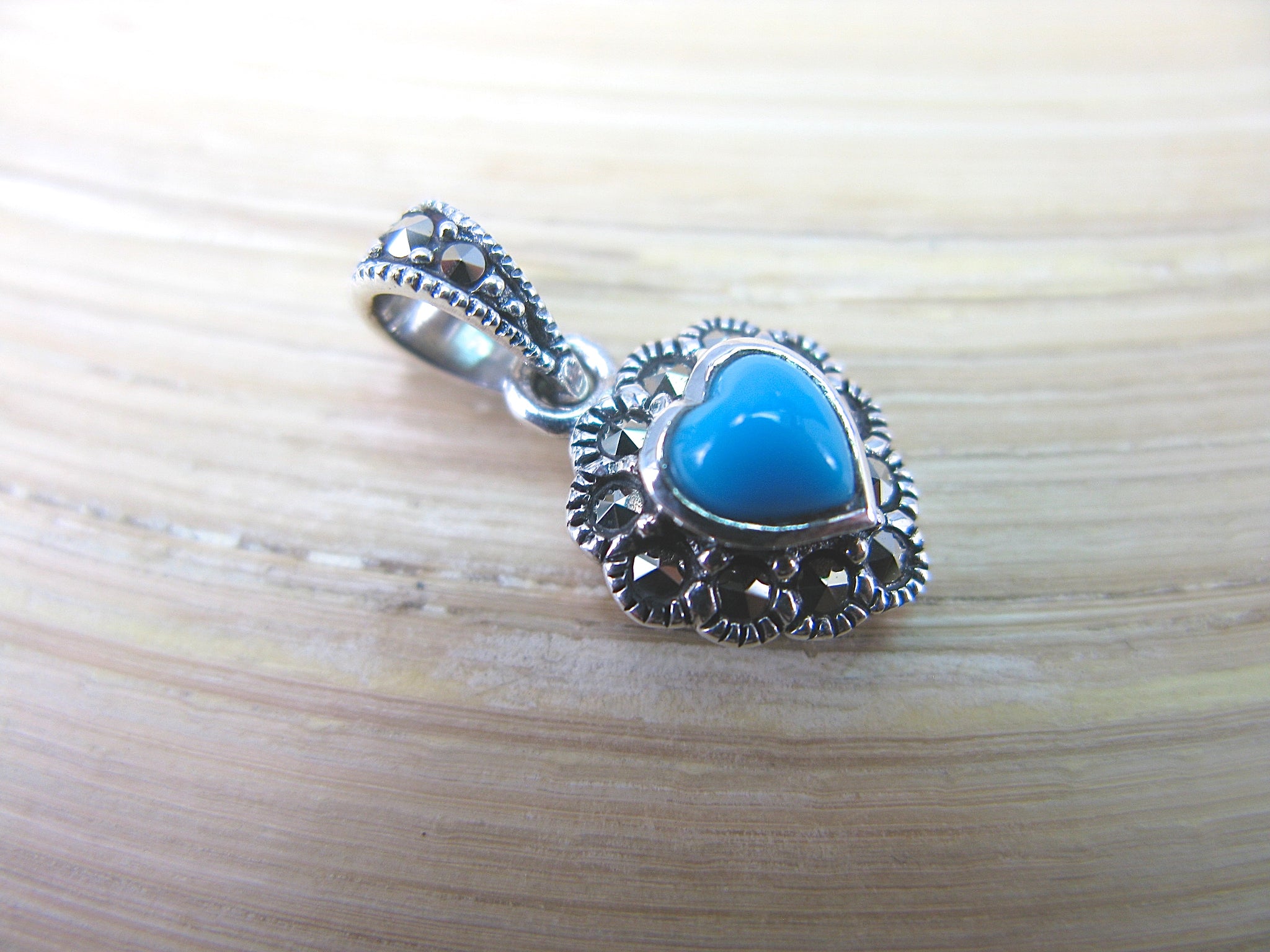 Heart Turquoise Marcasite 925 Sterling Silver Pendant