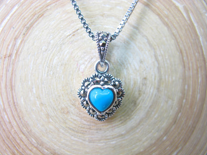 Heart Turquoise Marcasite 925 Sterling Silver Pendant