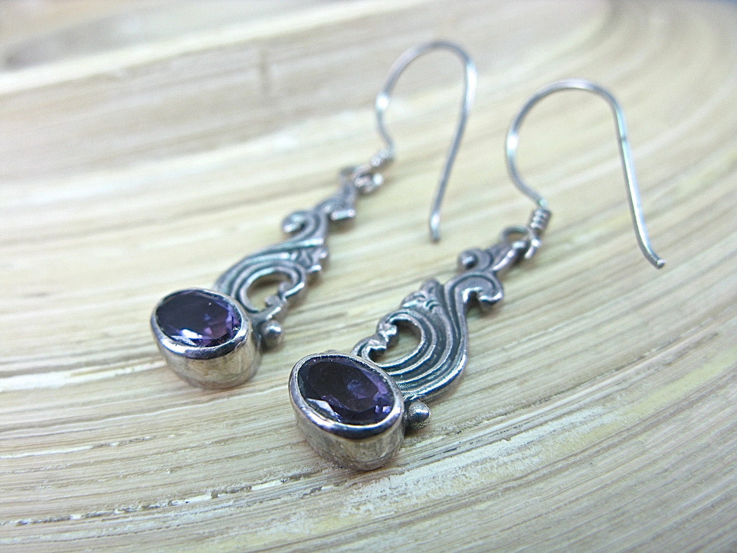 Amethyst Balinese Dangle 925 Sterling Silver Earrings Earrings - Faith Owl