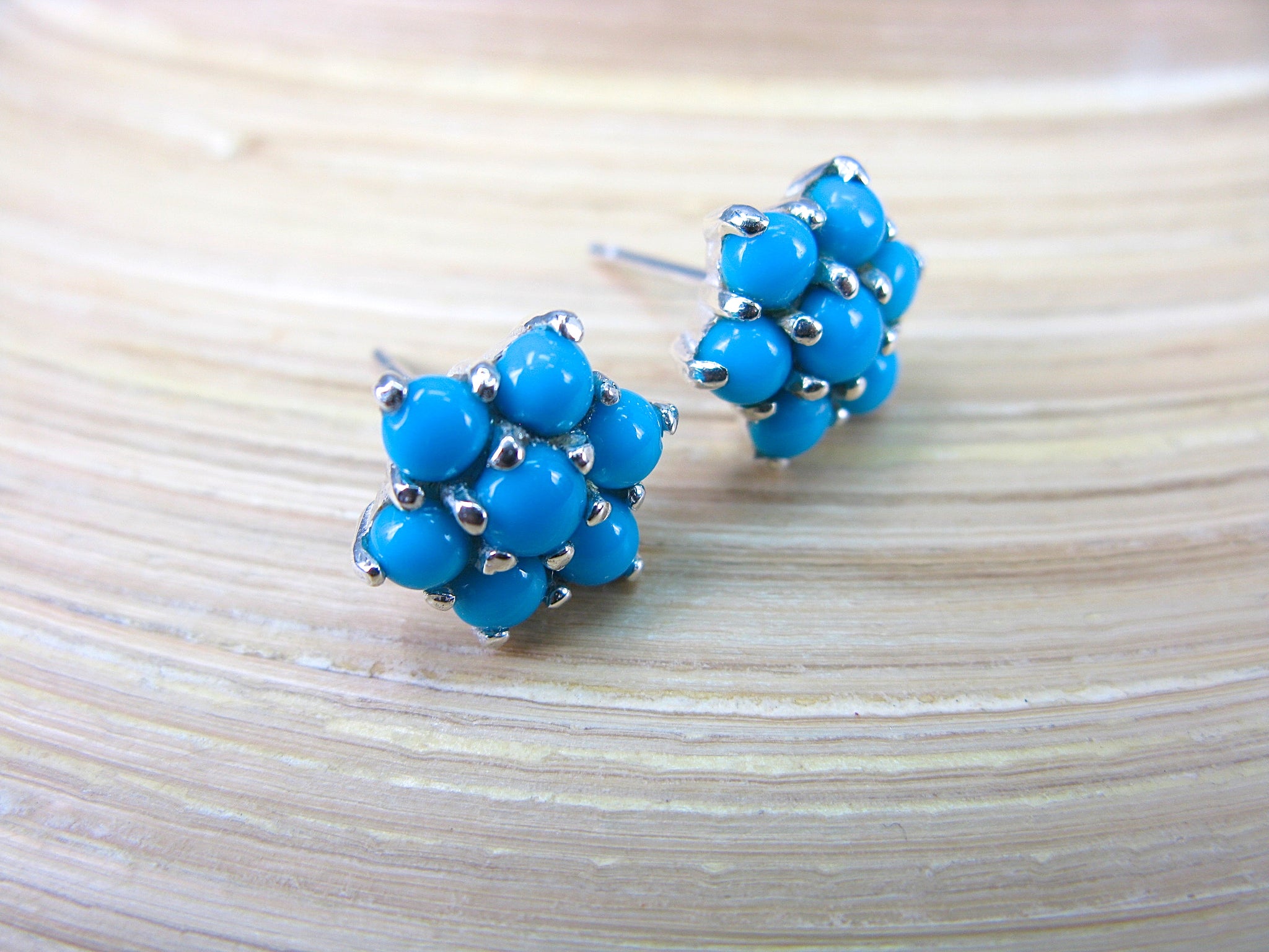 Turquoise Flower 925 Sterling Silver Stud Earrings