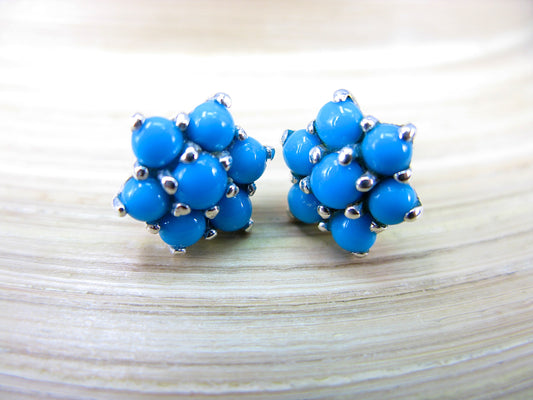 Turquoise Flower 925 Sterling Silver Stud Earrings