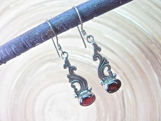 Balinese Garnet Dangle 925 Sterling Silver Earrings Earrings - Faith Owl