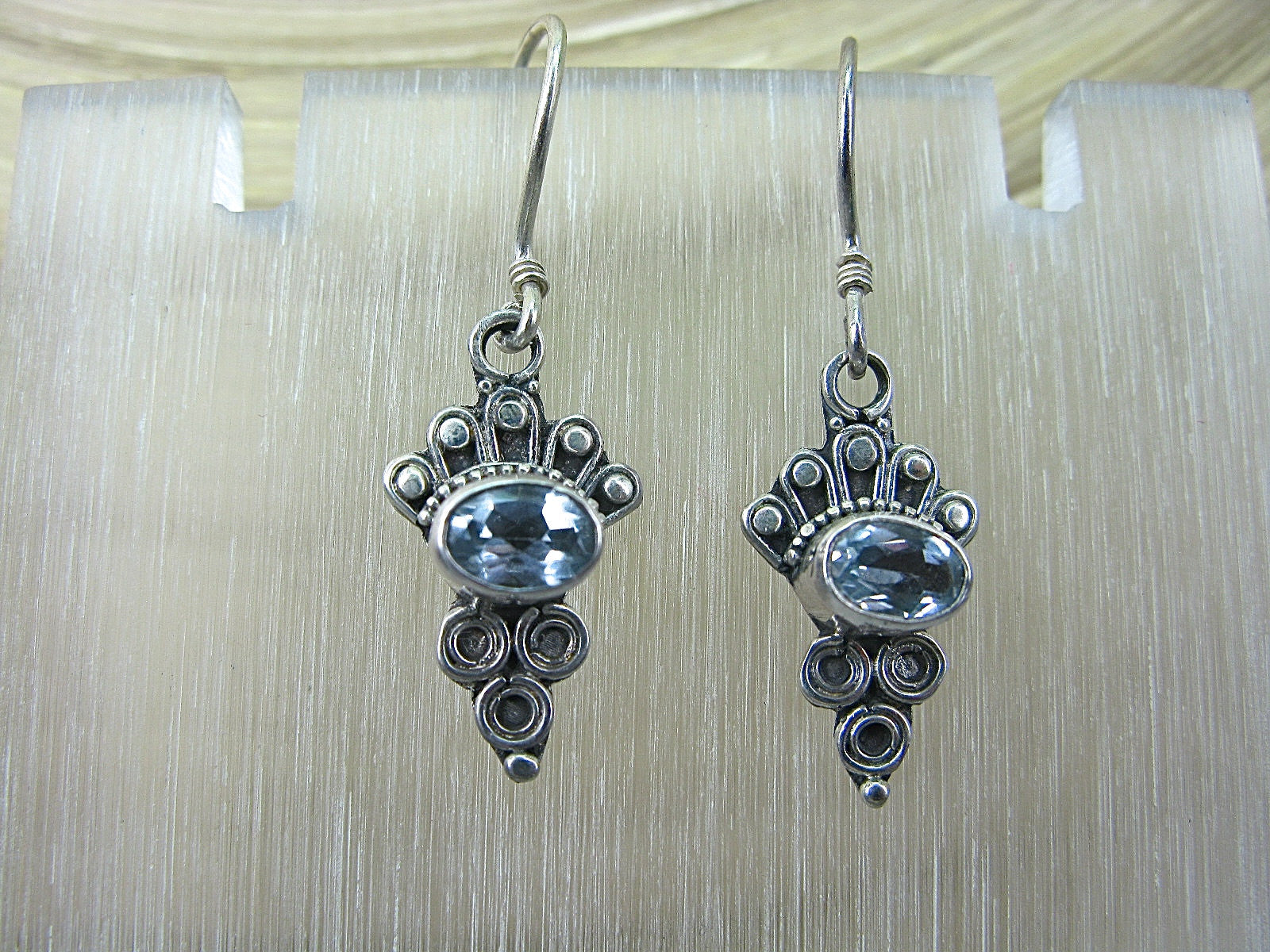 Blue Topaz Balinese Dangle 925 Sterling Silver Earrings Earrings - Faith Owl