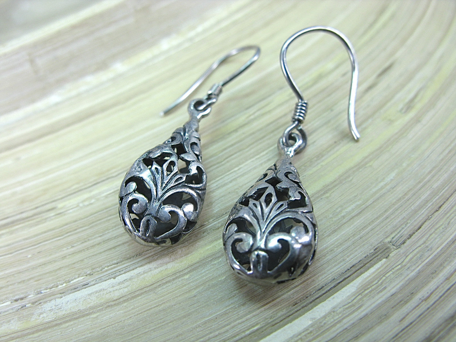 Filigree  Lace Dangle Drop Oxidized 925 Sterling Silver Earrings Earrings Faith Owl - Faith Owl