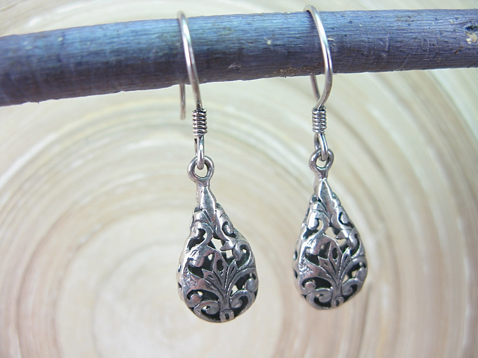 Filigree  Lace Dangle Drop Oxidized 925 Sterling Silver Earrings Earrings - Faith Owl