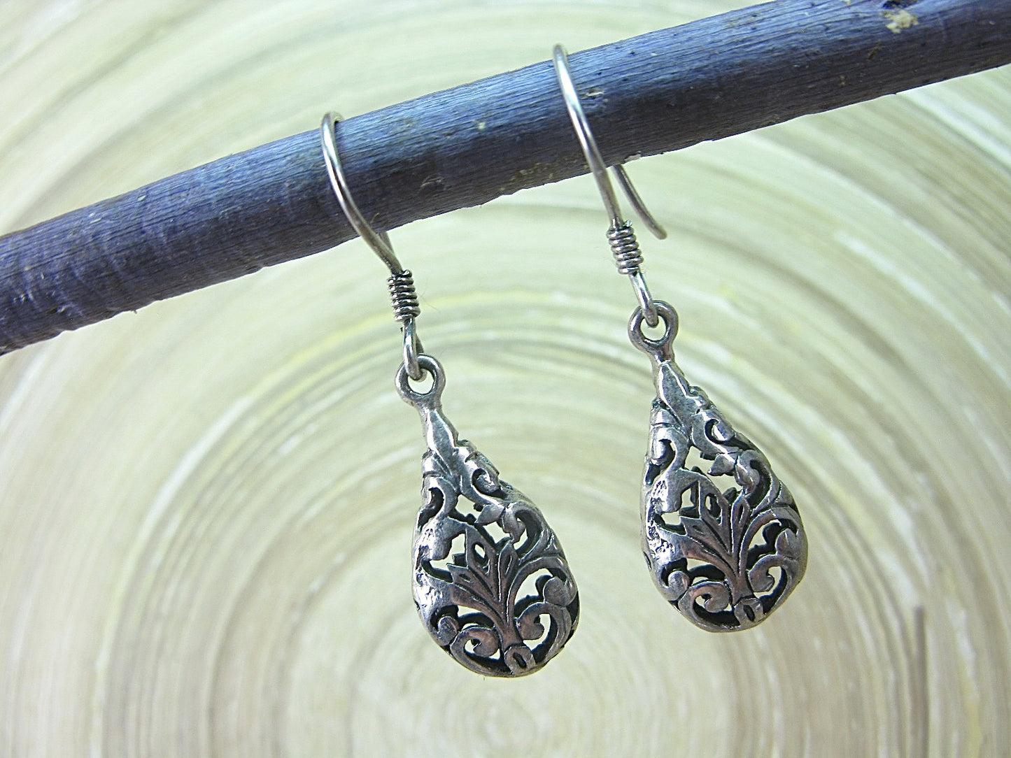 Filigree  Lace Dangle Drop Oxidized 925 Sterling Silver Earrings Earrings Faith Owl - Faith Owl