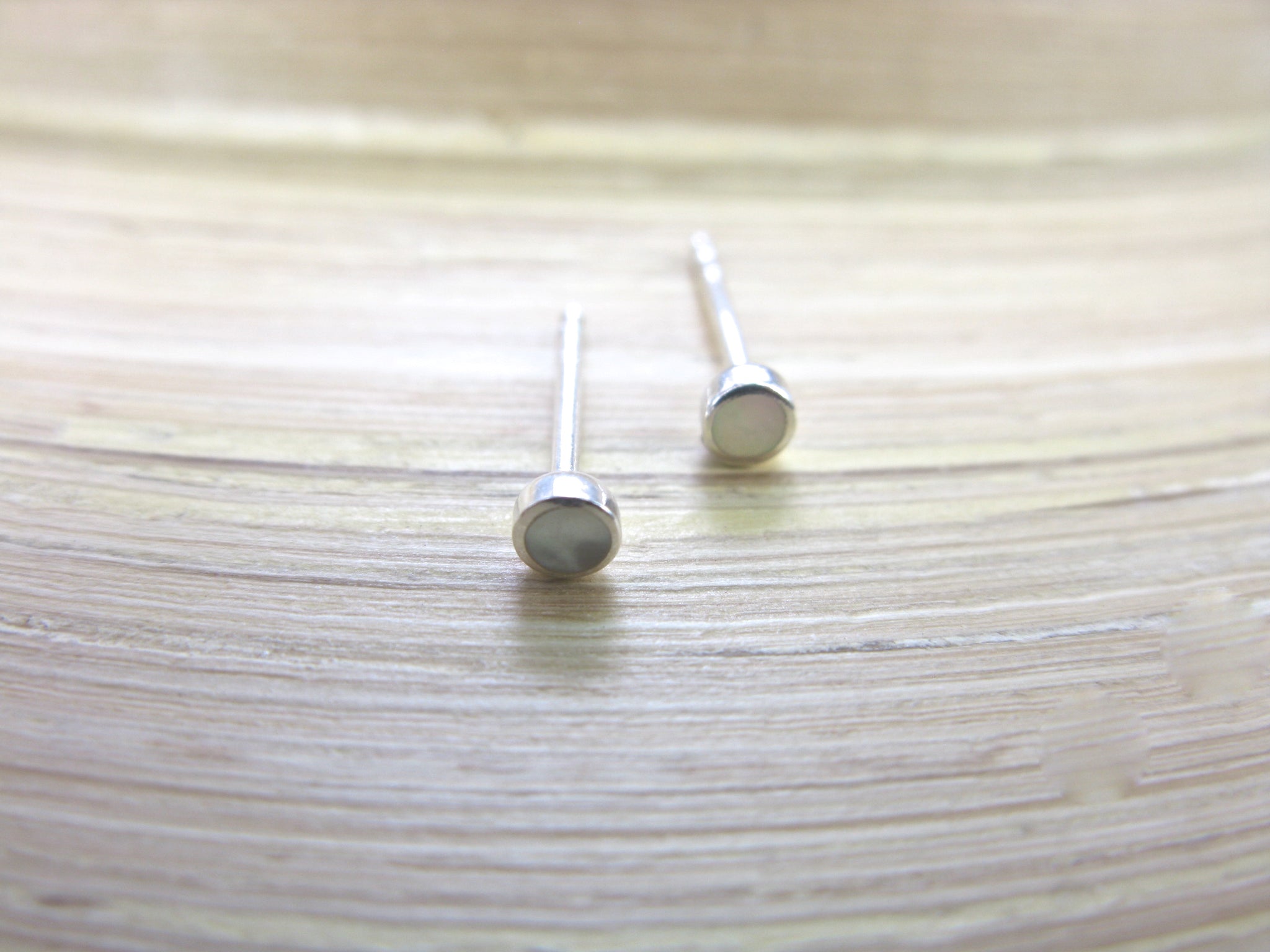 Mother of Pearl Tiny 3mm Minimalist Stud Earrings in 925 Sterling Silver